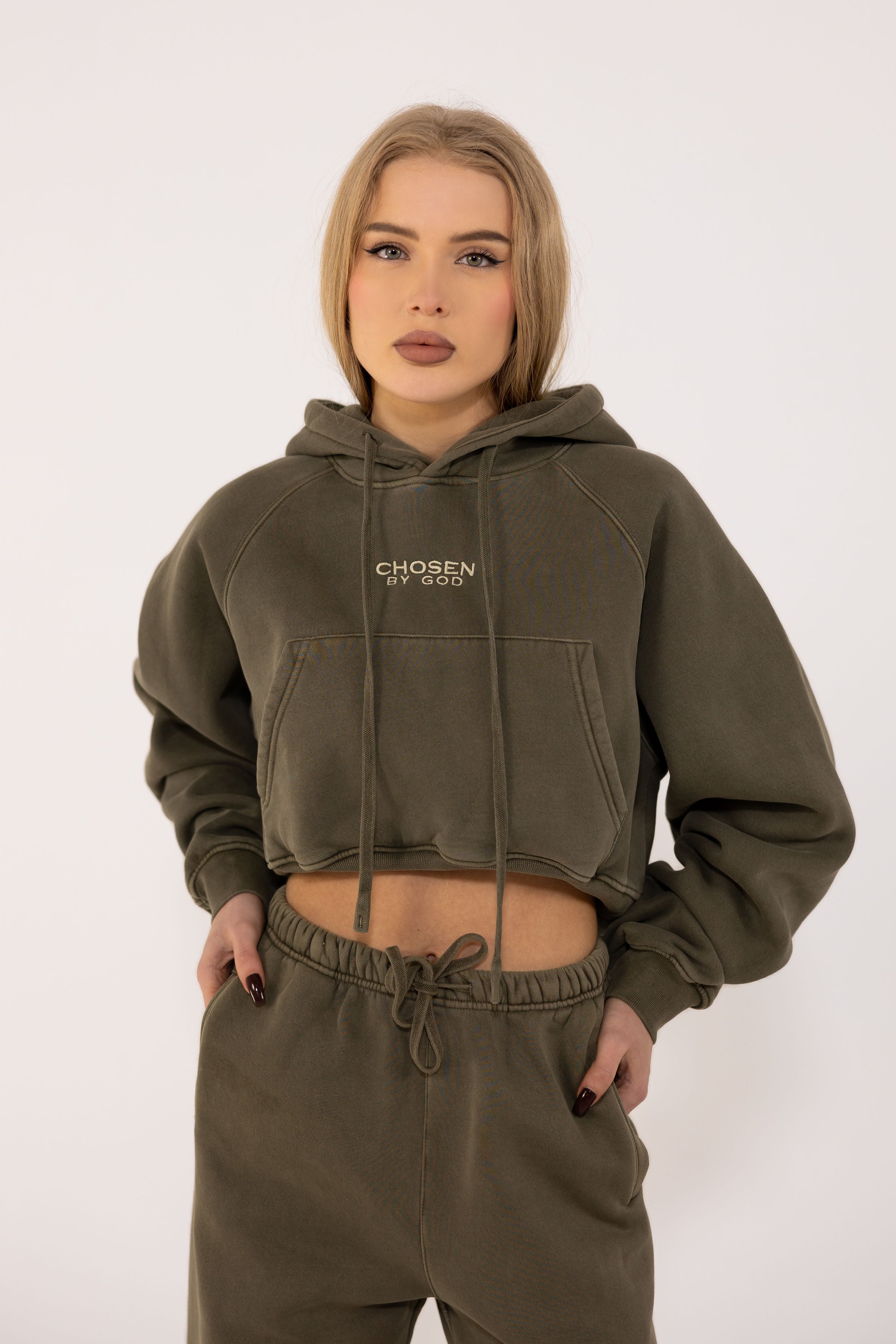 Khaki crop hoodie hotsell